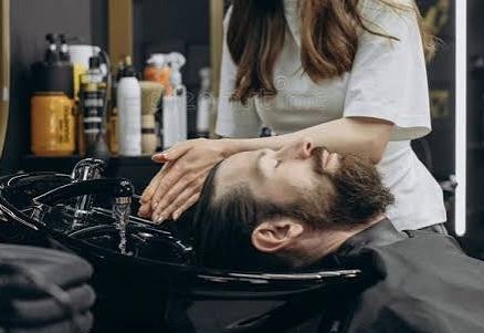 Shampoo and scalp rinse at the basin